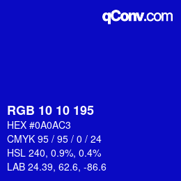 Color code: RGB 10 10 195 | qconv.com