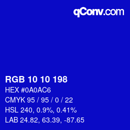 カラーコード: RGB 10 10 198 | qconv.com