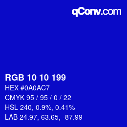 Color code: RGB 10 10 199 | qconv.com