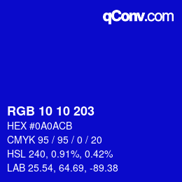 Color code: RGB 10 10 203 | qconv.com