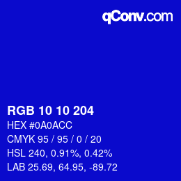 カラーコード: RGB 10 10 204 | qconv.com