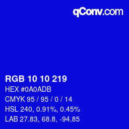 Color code: RGB 10 10 219 | qconv.com