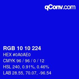 Color code: RGB 10 10 224 | qconv.com