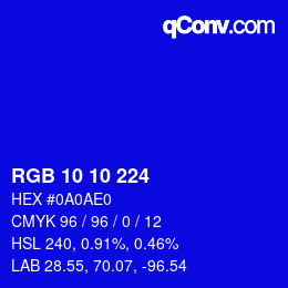 カラーコード: RGB 10 10 224 | qconv.com