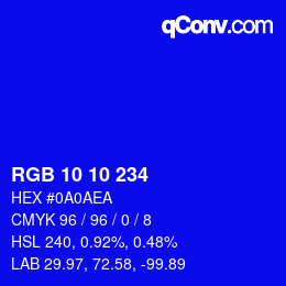 Color code: RGB 10 10 234 | qconv.com