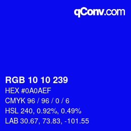 カラーコード: RGB 10 10 239 | qconv.com