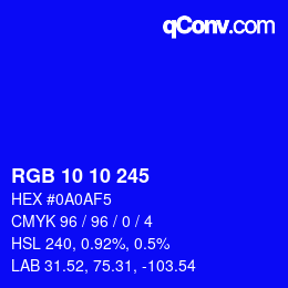 颜色代码: RGB 10 10 245 | qconv.com