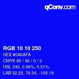 Color code: RGB 10 10 250 | qconv.com