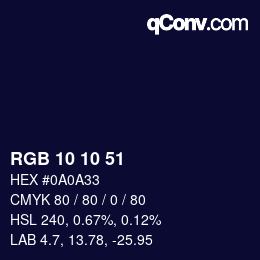 颜色代码: RGB 10 10 51 | qconv.com