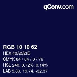 颜色代码: RGB 10 10 62 | qconv.com