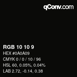 Color code: RGB 10 10 9 | qconv.com