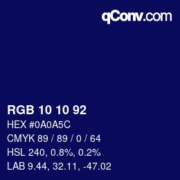 颜色代码: RGB 10 10 92 | qconv.com
