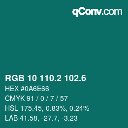 カラーコード: RGB 10 110.2 102.6 | qconv.com