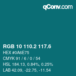 カラーコード: RGB 10 110.2 117.6 | qconv.com