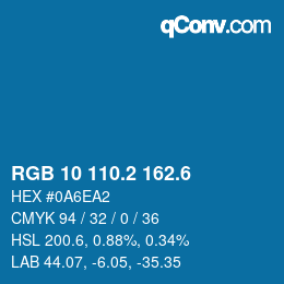 カラーコード: RGB 10 110.2 162.6 | qconv.com