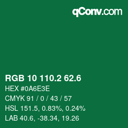 カラーコード: RGB 10 110.2 62.6 | qconv.com