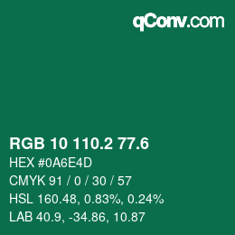 カラーコード: RGB 10 110.2 77.6 | qconv.com