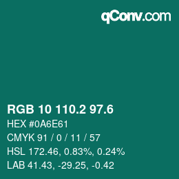 カラーコード: RGB 10 110.2 97.6 | qconv.com