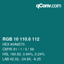 カラーコード: RGB 10 110.6 112 | qconv.com