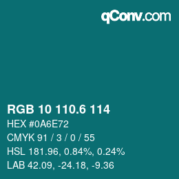 カラーコード: RGB 10 110.6 114 | qconv.com