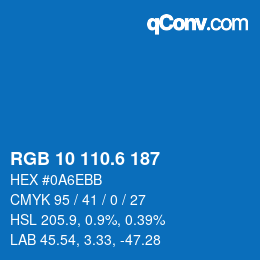 カラーコード: RGB 10 110.6 187 | qconv.com