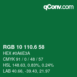 カラーコード: RGB 10 110.6 58 | qconv.com