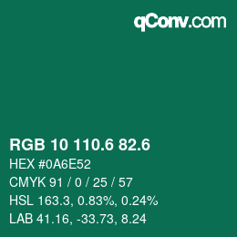 カラーコード: RGB 10 110.6 82.6 | qconv.com
