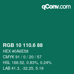 カラーコード: RGB 10 110.6 88 | qconv.com