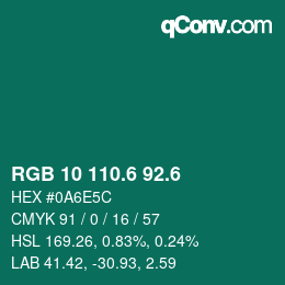 カラーコード: RGB 10 110.6 92.6 | qconv.com