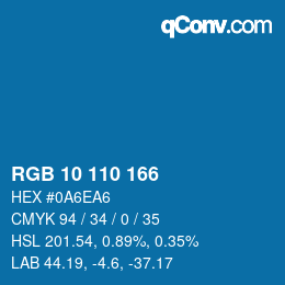 カラーコード: RGB 10 110 166 | qconv.com
