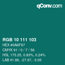 Color code: RGB 10 111 103 | qconv.com