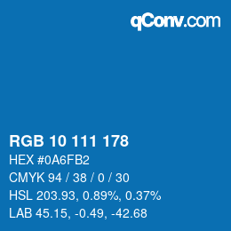 Color code: RGB 10 111 178 | qconv.com