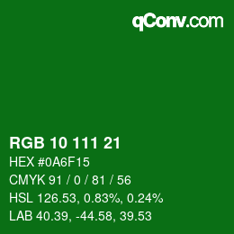 Color code: RGB 10 111 21 | qconv.com