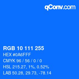 Color code: RGB 10 111 255 | qconv.com