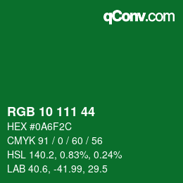 カラーコード: RGB 10 111 44 | qconv.com