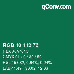 カラーコード: RGB 10 112 76 | qconv.com
