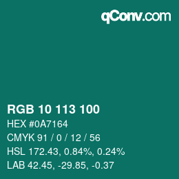 Color code: RGB 10 113 100 | qconv.com