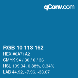 Color code: RGB 10 113 162 | qconv.com