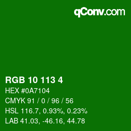 Color code: RGB 10 113 4 | qconv.com
