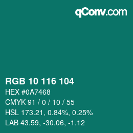 カラーコード: RGB 10 116 104 | qconv.com