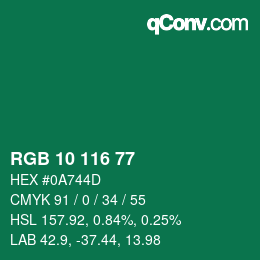 カラーコード: RGB 10 116 77 | qconv.com