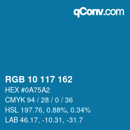 Color code: RGB 10 117 162 | qconv.com