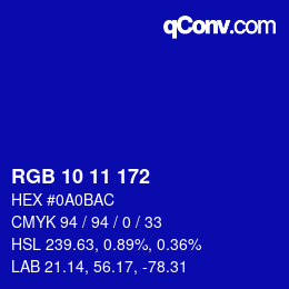 Color code: RGB 10 11 172 | qconv.com