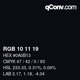 カラーコード: RGB 10 11 19 | qconv.com