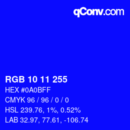 カラーコード: RGB 10 11 255 | qconv.com