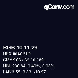 カラーコード: RGB 10 11 29 | qconv.com
