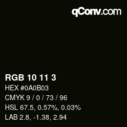 カラーコード: RGB 10 11 3 | qconv.com
