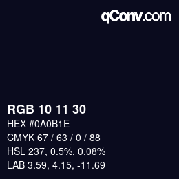 Color code: RGB 10 11 30 | qconv.com