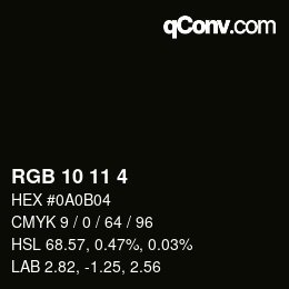 カラーコード: RGB 10 11 4 | qconv.com