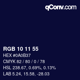 カラーコード: RGB 10 11 55 | qconv.com